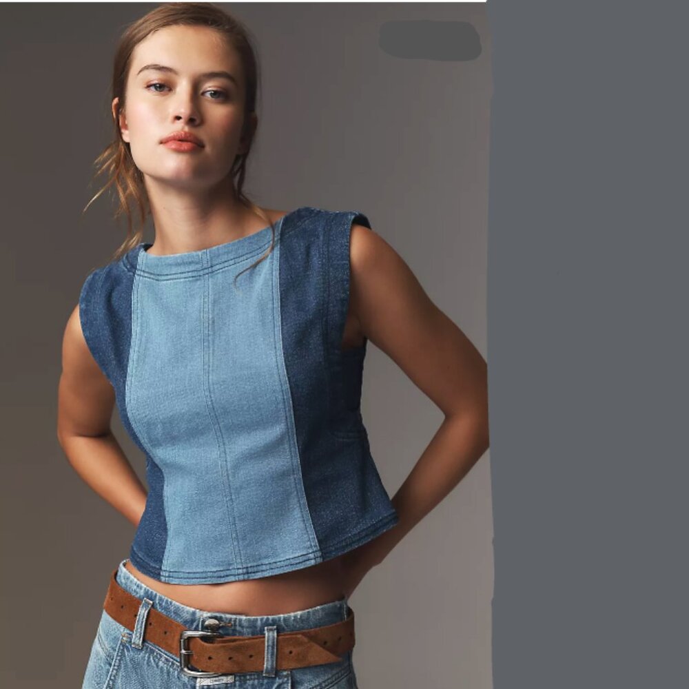 Brand New Pilcro Sleeveless Two-Tone Denim Tank Top